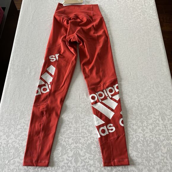 NEW ADIDAS Womens Size XS Disrupt Training Leggings High Rise Red/Orange - Picture 2 of 7
